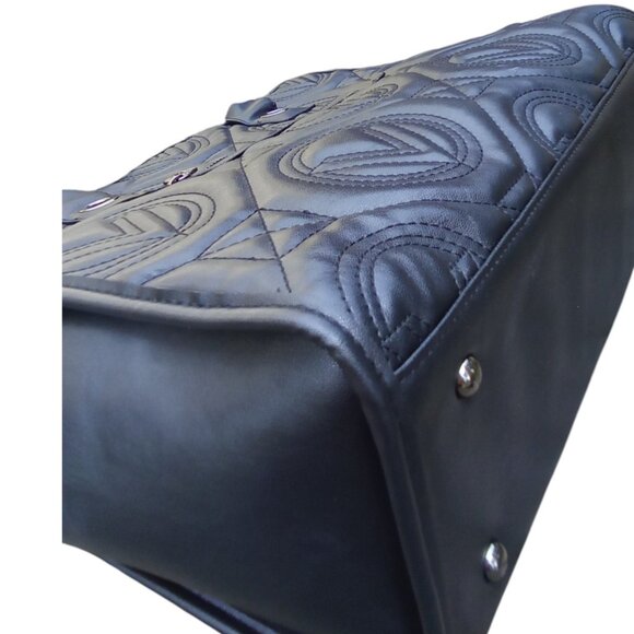 Valentino Orlandi NEW Black Quilted Vegan Leather 3 Compartment Tote & Pouch - Picture 6 of 10